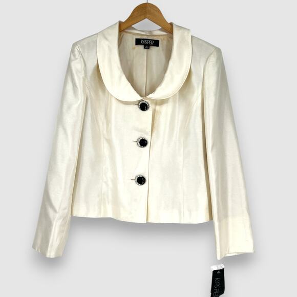90s Vintage Kasper Ivory Shiny Button Front Blazer Size 16 NWT - Picture 1 of 6